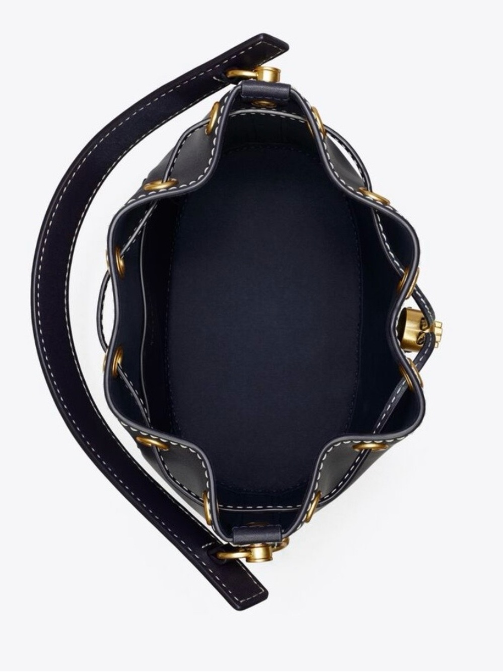 Tory Burch T Monogram Leather Bucket Bag Midnight Navy With Gold Accent - Picture 2 of 16